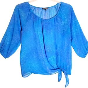 Express women's small sheer blue tie side long sleeves pullover top. 5094